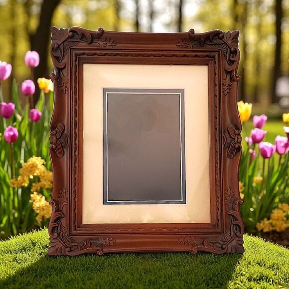 Ornate Faux Wood Picture Frame Photo Brown Vtg 70s Realistic Victorian Witchy - Picture 12 of 16